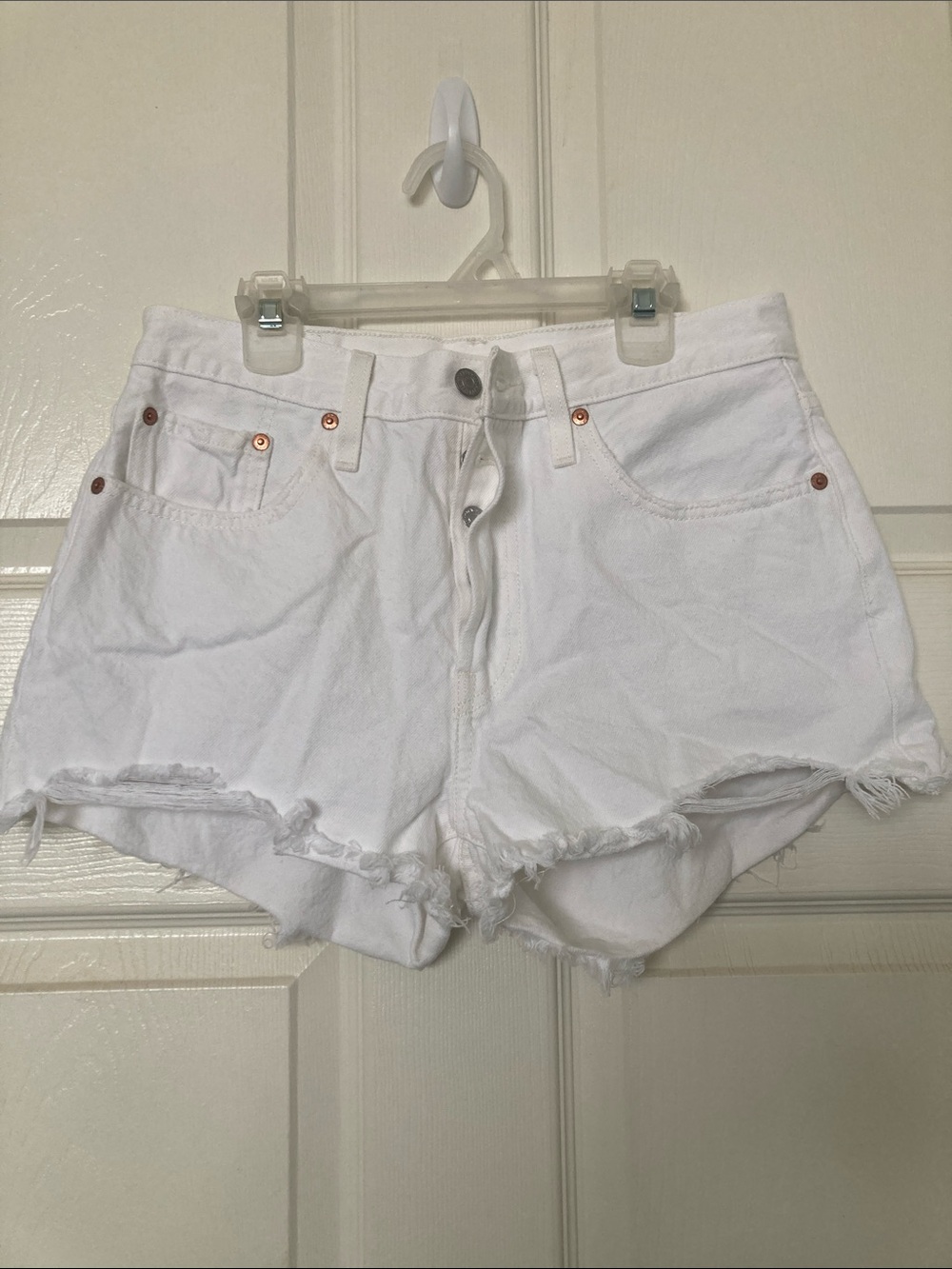 Levi's White Distressed High-Rise Denim Shorts